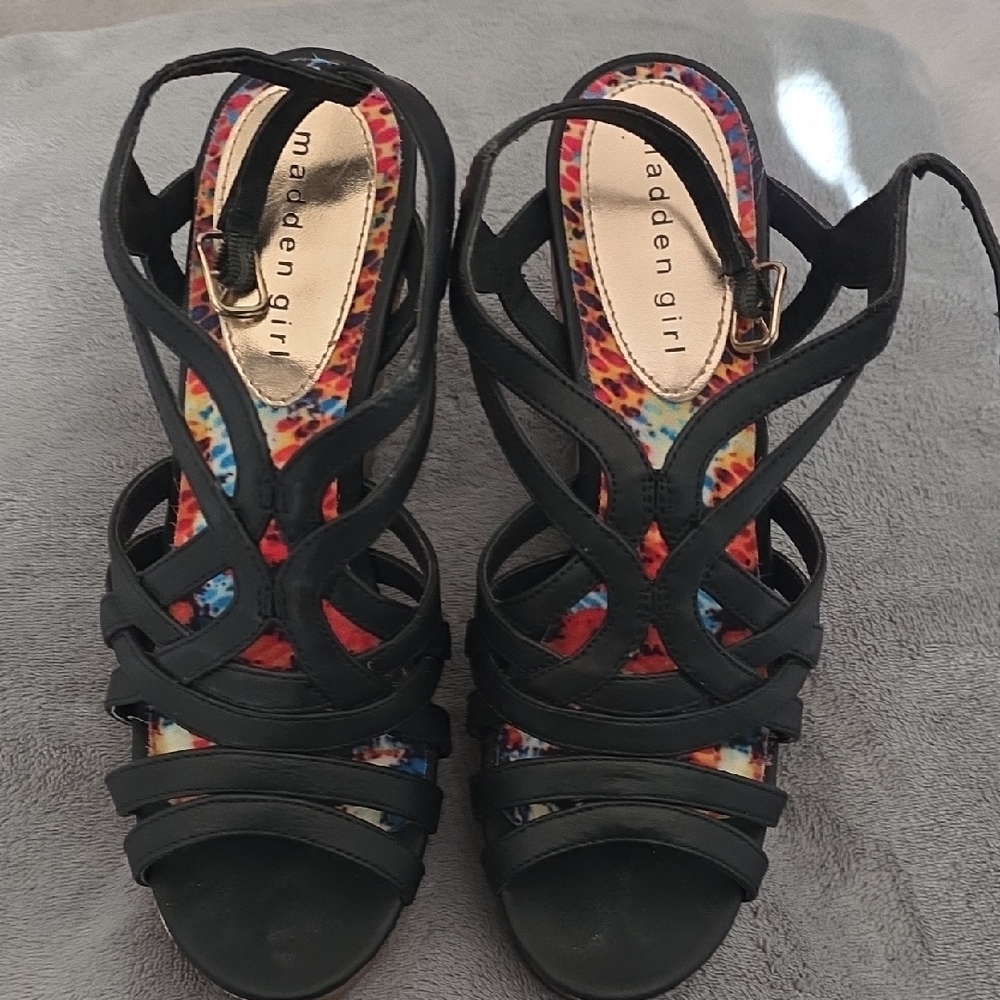 Madden Girl Black and Multicolor Strappy Sandals